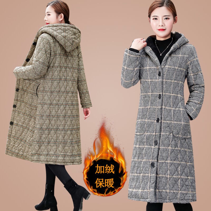 加绒加厚中长款过膝棉袄防风保暖