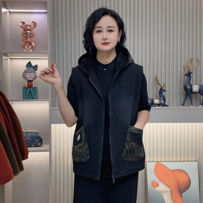 民族风加绒加厚牛仔马甲背心坎肩