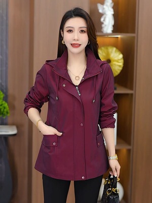 宽松显瘦上衣可拆卸帽夹克衫风衣