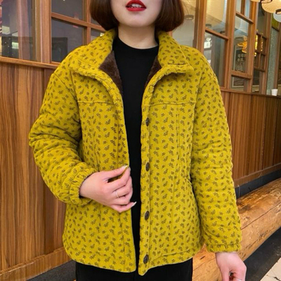 加绒加厚休闲风灯芯绒碎花棉衣