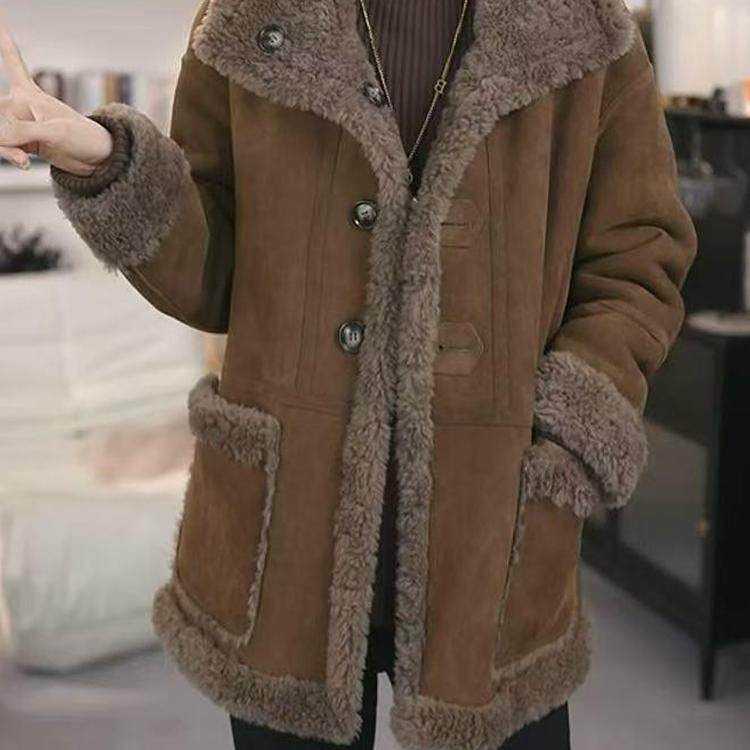 高档加绒皮毛一体中长款保暖外套