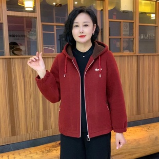 妈妈装 棉衣 秋冬水貂绒外套休闲毛呢上衣中老年女洋气夹棉加厚短款