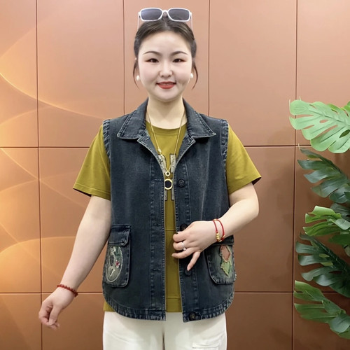 洋气百搭水洗牛仔马甲显瘦上衣