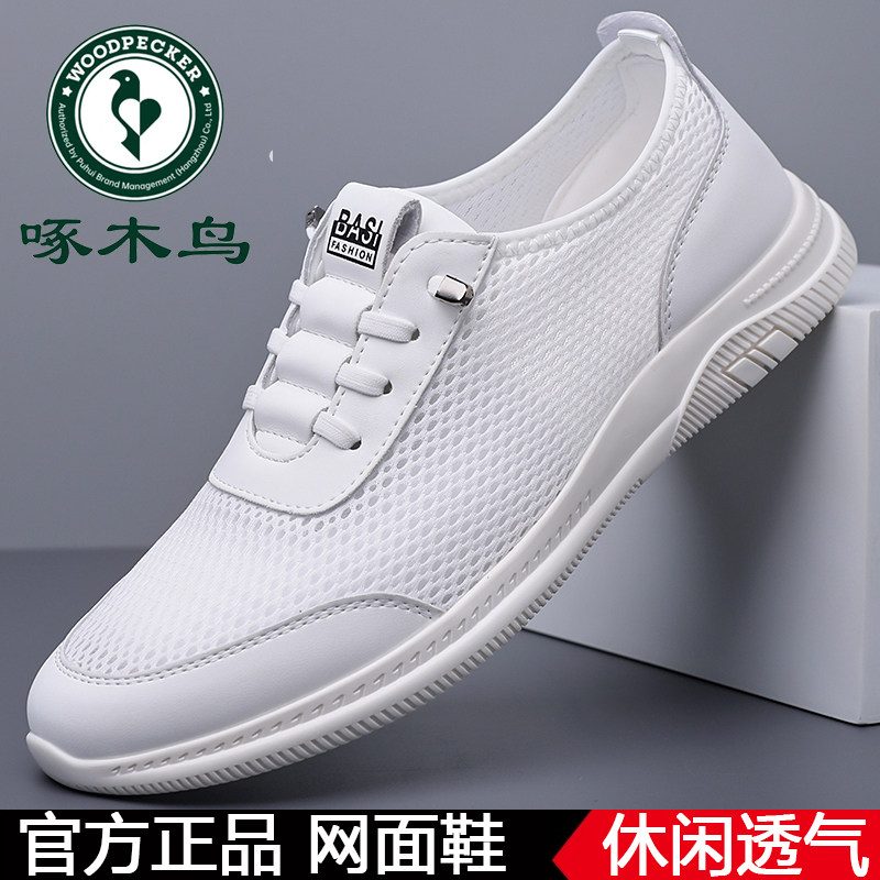 啄木鸟正品新款男士夏季网面透气休闲鞋一脚蹬轻便防滑软底驾车鞋