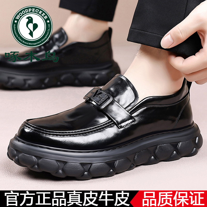 啄木鸟男鞋2026秋季新款商务休闲鞋男士豆豆鞋一脚蹬乐福鞋男皮鞋