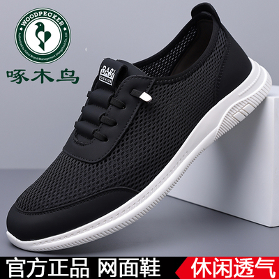 啄木鸟正品新款男士夏季网面透气休闲鞋一脚蹬轻便防滑软底驾车鞋