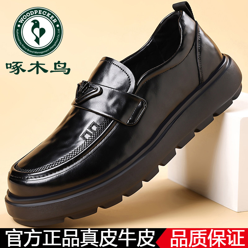 啄木鸟专柜正品男鞋真皮一脚蹬乐福鞋商务休闲软底防滑皮鞋男