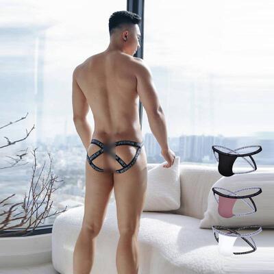ORLVS男士丁字裤后交叉绑带四丁裤性感紧身提臀t裤个性潮骚内裤男