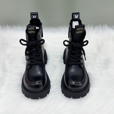 厚底增高马丁靴女加绒软底轻便