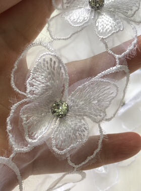 欧根纱刺绣水钻双层蝴蝶花服饰辅料DIY配件手工钉钻头束胸花贴