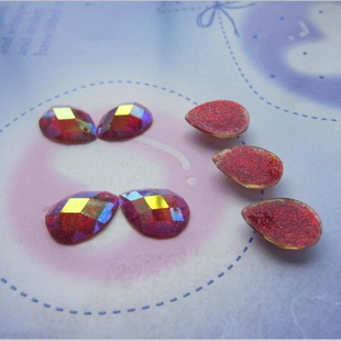 13x18mm水滴网面大红葱粉底AB彩树脂钻 diy婚纱戏剧头饰配件