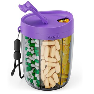 大号药丸瓶收纳盒,可容纳 6 种不同维生素的补充收纳盒,药