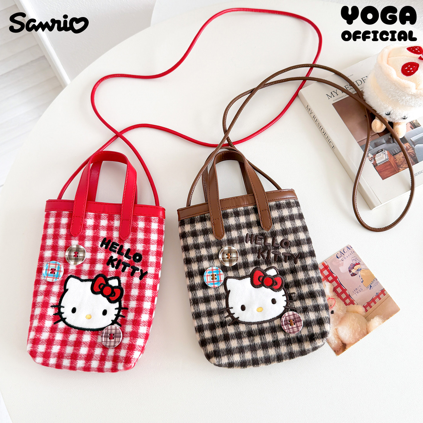 正版三丽鸥凯蒂猫格子单肩斜挎手拎包可爱卡通手机零钱包迷你小包,模玩/动漫/周边/娃圈三坑/桌游,动漫背包/钱包/箱包,淘宝优惠券,粉丝福利购,淘宝优惠卷