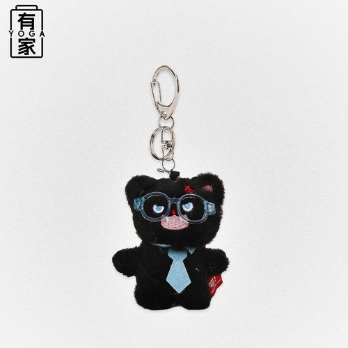 【正版】Jinnew可爱黑色炸毛小猫牛仔背带裤猫咪情侣书包挂件吊饰