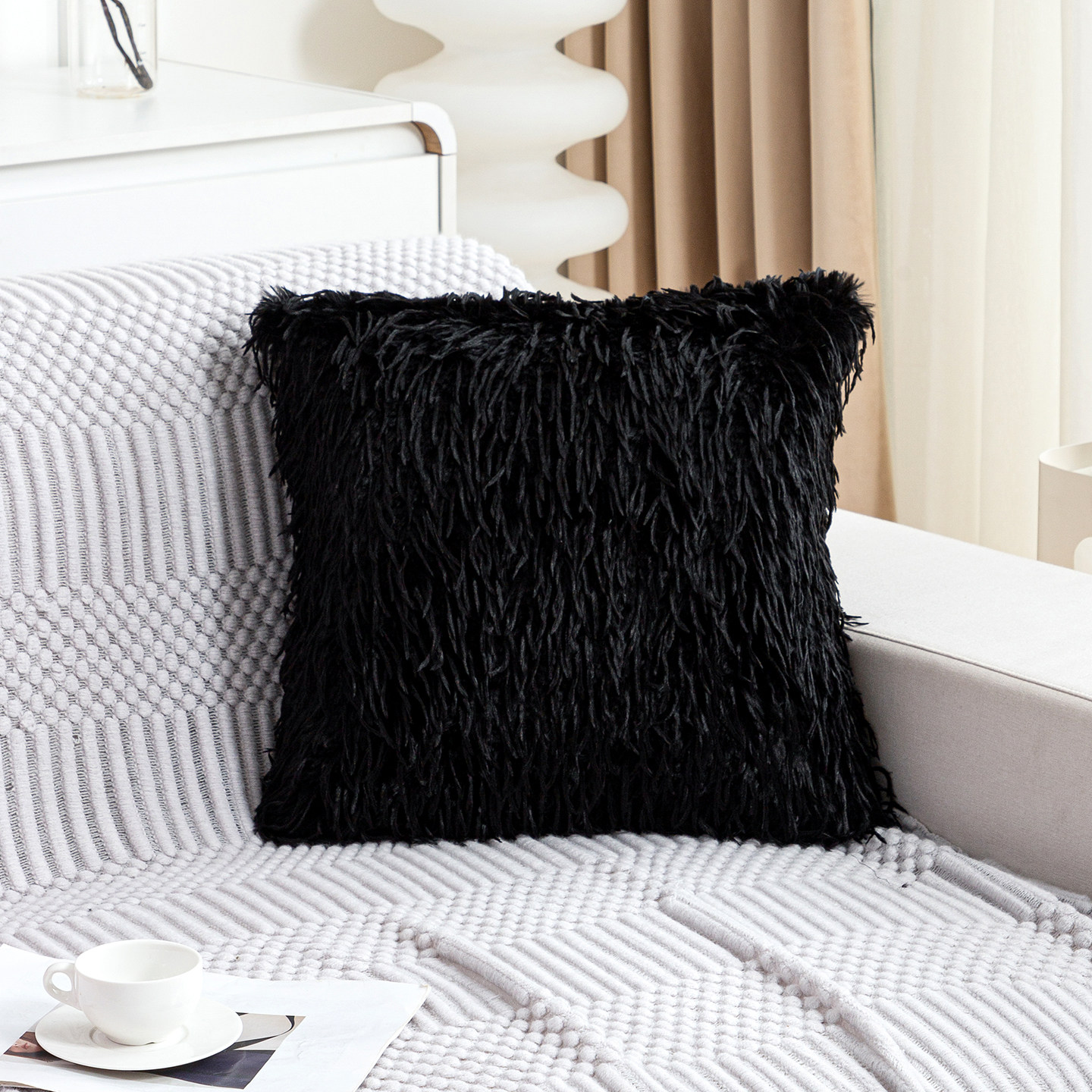 黑色羽毛形状抱枕长毛绒家用客厅沙发靠枕腰枕轻奢高端高颜值靠垫,居家布艺,靠垫/抱枕,淘宝优惠券,粉丝福利购,淘宝优惠卷