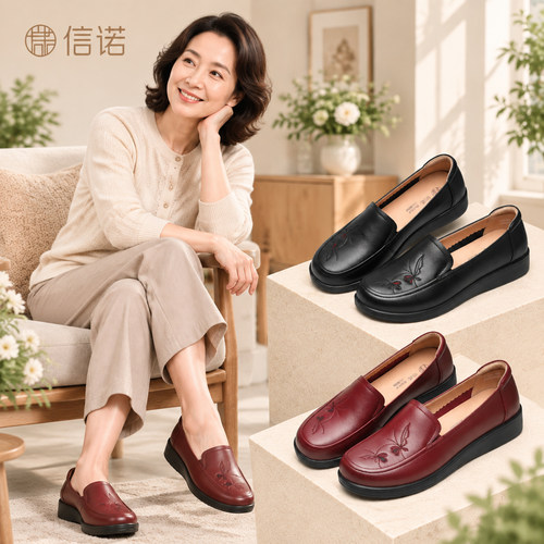 信诺真皮平底一脚蹬乐福女鞋
