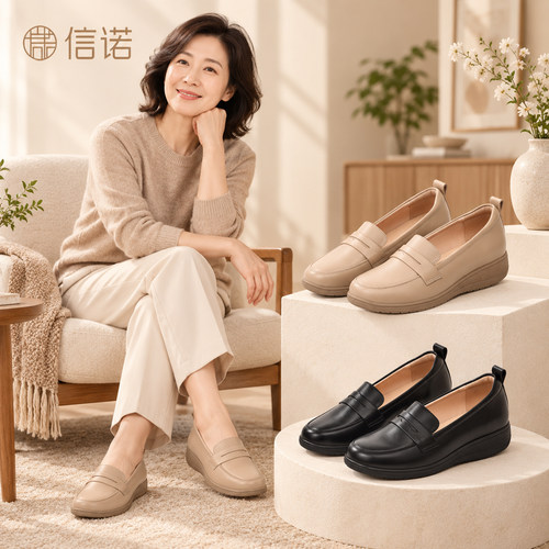 信诺真皮软底女乐福鞋一脚蹬