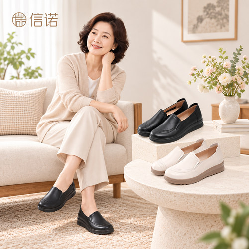 信诺真皮平底一脚蹬乐福女鞋