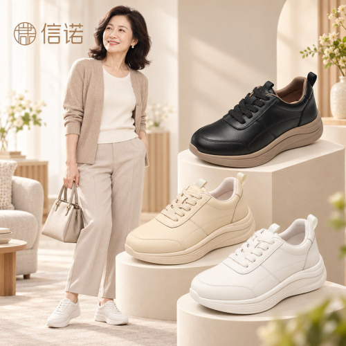 信诺秋季厚底圆头系带休闲女鞋