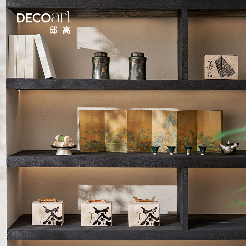 邸高家居宋氏美学摆件茶室墙体层板横板柜置物架软装陈设搭配设计