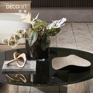 现代轻奢餐厅桌面黑金魅影玻璃花器玄关大花瓶插花装 饰摆件高级感