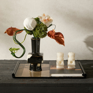 中式 搭配方尊陶瓷小花器仿真花艺托盘茶室办公室电视柜玄关 软装