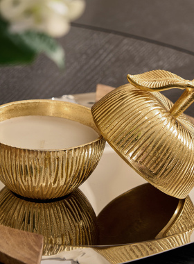 中古艺术苹果金属香薰烛台装饰罐