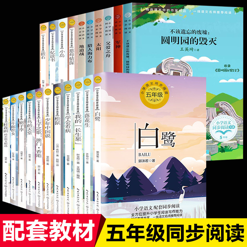 五年级必读课外书籍上册圆明园的毁灭冀中的地道战猎人海力布少年中国说梁启超正落花生桂花雨父爱之舟白鹭郭沫若小学语文同步阅读使用感如何?