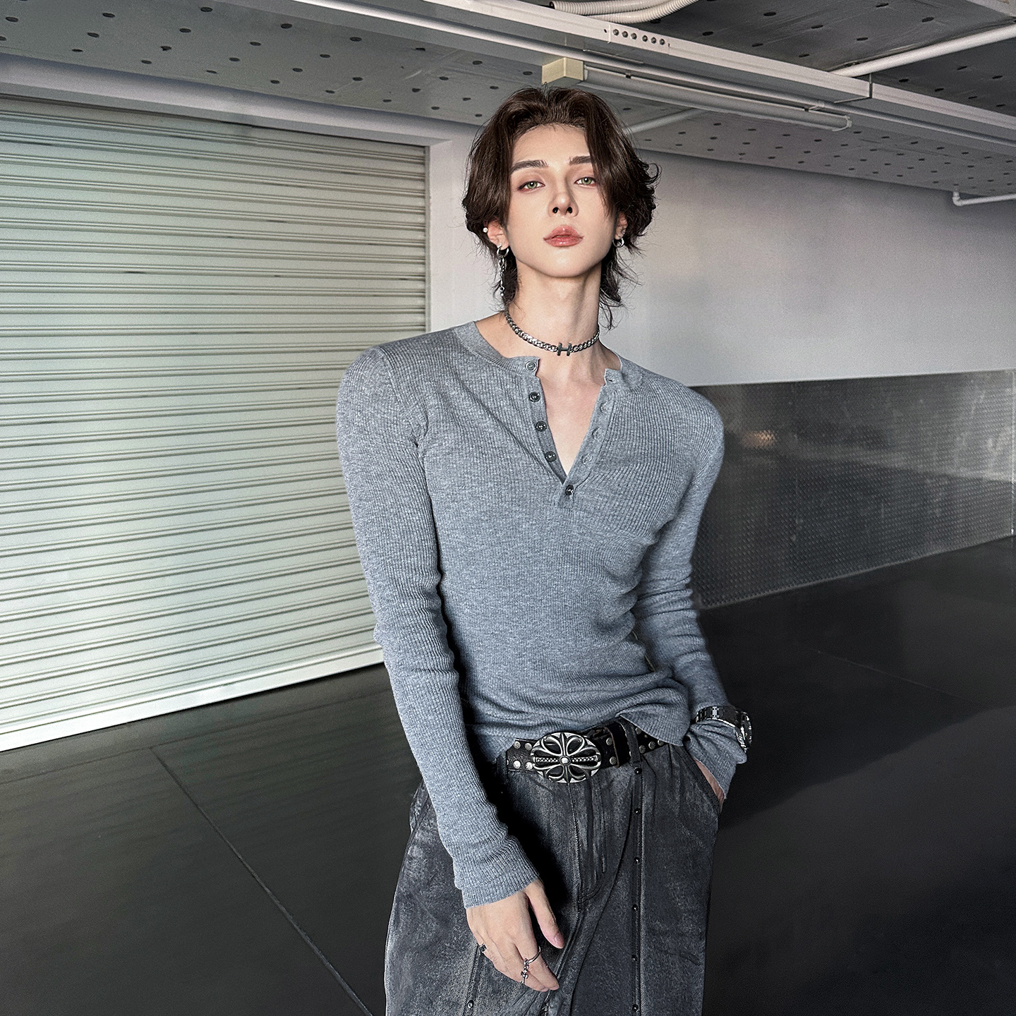 杨一帆潮牌街头修身线衫长袖打底