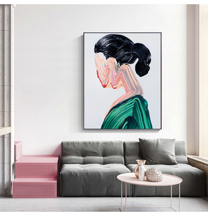 饰画高端别墅挂画 原创手绘现代简约抽象人物肌理油画纯色玄关装