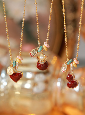 chicbliss双面红色滴油贝壳项链