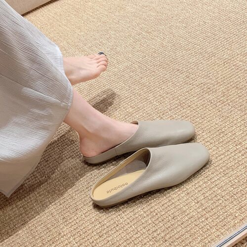 葡萄妈studiolee 真皮包头一脚蹬软面真皮舒适穆勒半拖鞋女春夏季