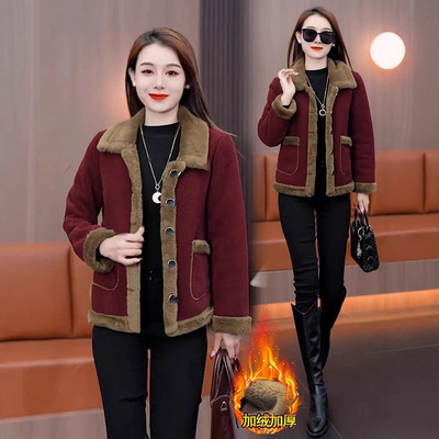 贵夫人中老年妈妈装外套女加绒加厚保暖大衣2025冬季新款洋气外贸
