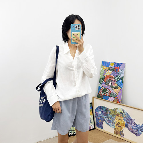 极简天丝亚麻V领防晒长袖衬衫女