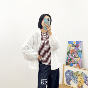 老钱风连帽轻盈科技面料防晒凉感服女白色宽松外套都市松弛感