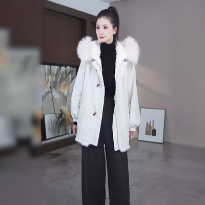 大毛领外套女中长款加厚保暖皮毛一体派克服时尚50005