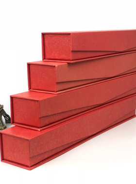 大红色翻盖长方形包装盒定做订制扇子奖状像相片礼品小号清新批发