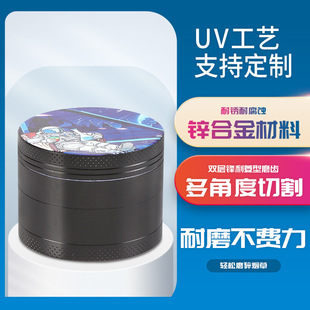 沧澜热卖跨境uv彩印 50mm锌合金平板磨烟器四层手动研磨器Grinder