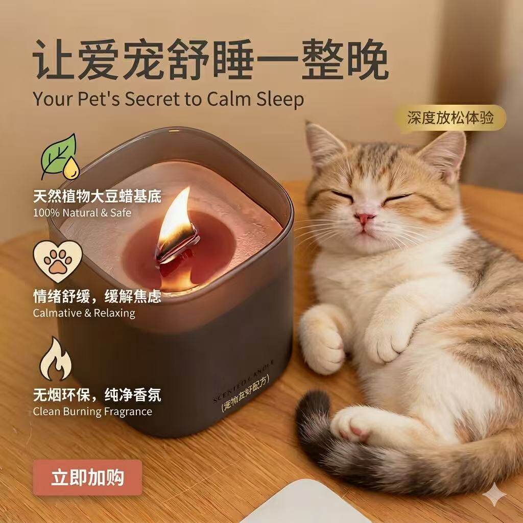 宠物助眠情绪舒缓猫狗通用安全无害香薰蜡烛家用精油大豆蜡熏香氛