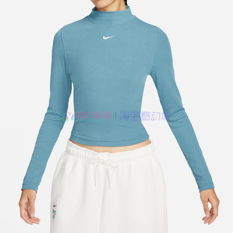 耐克女士螺纹小高领长袖T恤