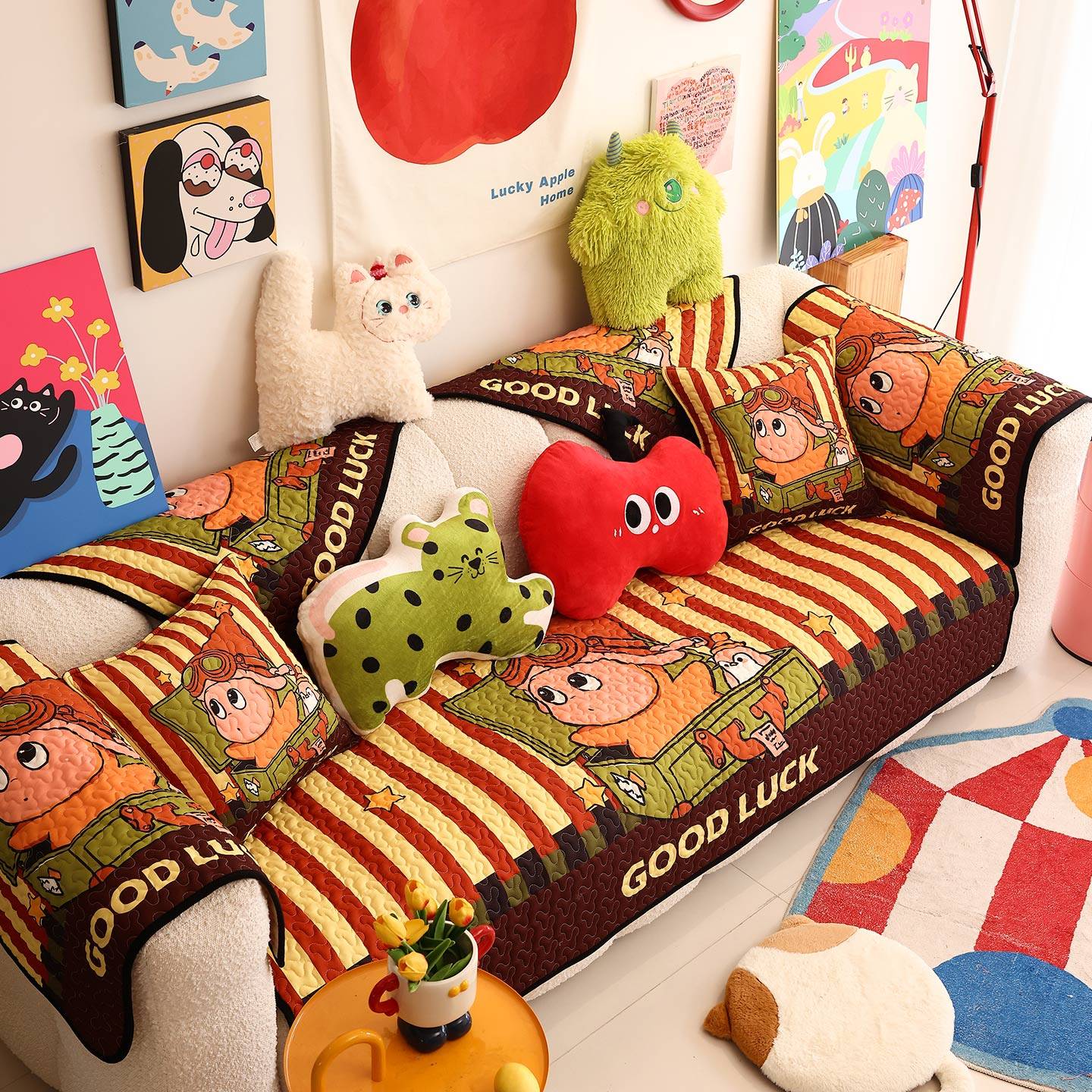 凡米特时尚卡通星星人沙发垫2025新款四季加厚防滑防猫抓沙发套罩