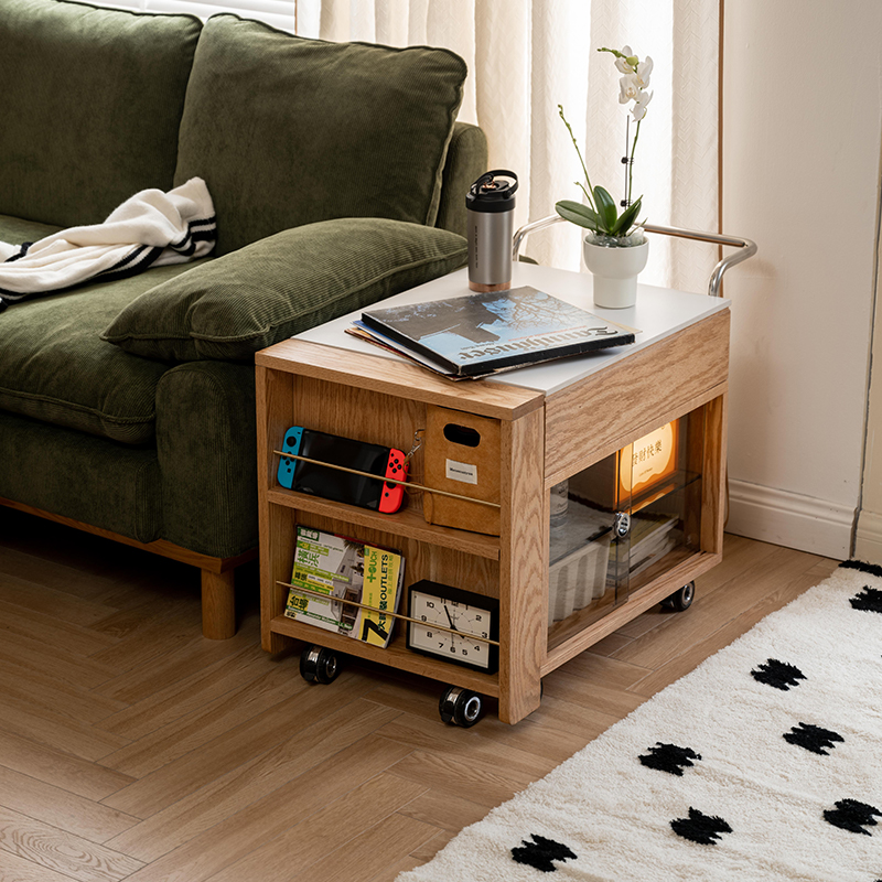 北欧实木小推车移动多功能茶几日式红橡木茶水柜餐车沙发边柜