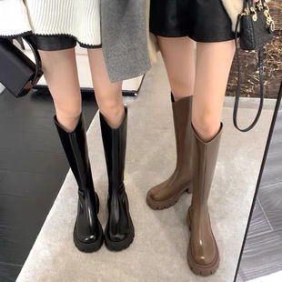 希同儿大码 胖mm秋冬加肥加宽粗跟厚底显瘦高筒靴骑士靴长靴子 女鞋