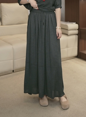 夏季莱赛尔女装半身裙气质显瘦时尚针织大摆裙薄款A型系带裙3960