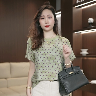 高级感时尚气质减龄上衣女2026夏季新款波点百搭圆领短袖T恤4360