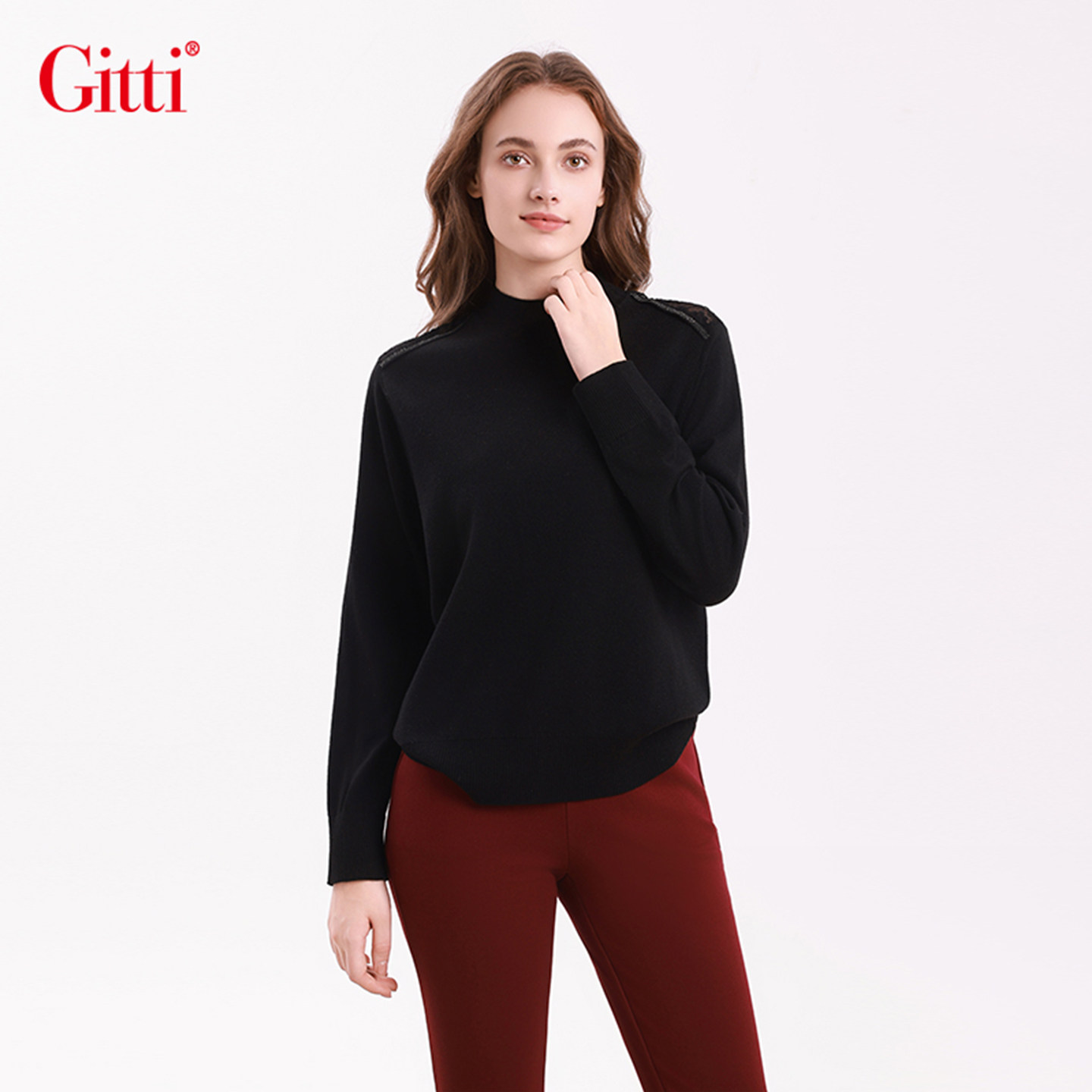 Gitti/吉蒂蕾丝烫钻针织衫女宽松大码绵羊毛毛衣套头G255451,女装/女士精品,毛针织衫,淘宝优惠券,粉丝福利购,淘宝优惠卷