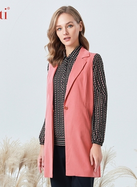 Gitti/吉蒂商场同款西装领收腰中长款马夹女时尚无袖外套G235010