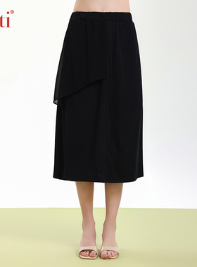 Gitti/吉蒂新品雪纺拼接松紧腰半身裙女手工盘花连衣裙G251265