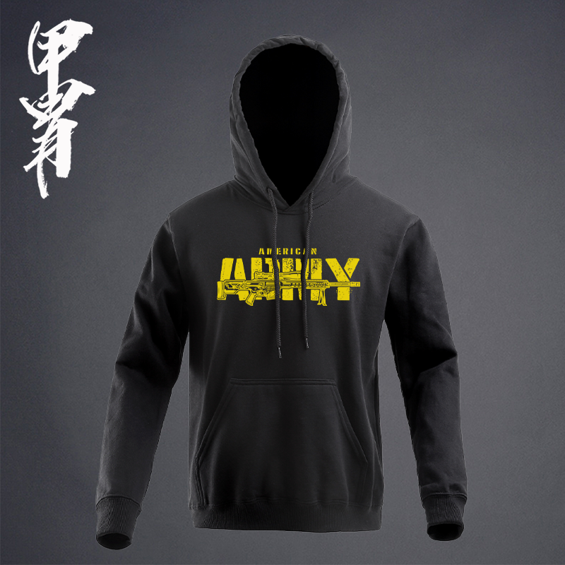 秋冬季纯棉军事工装ARMY印花卫衣男加厚水洗连帽卫衣运动卫衣