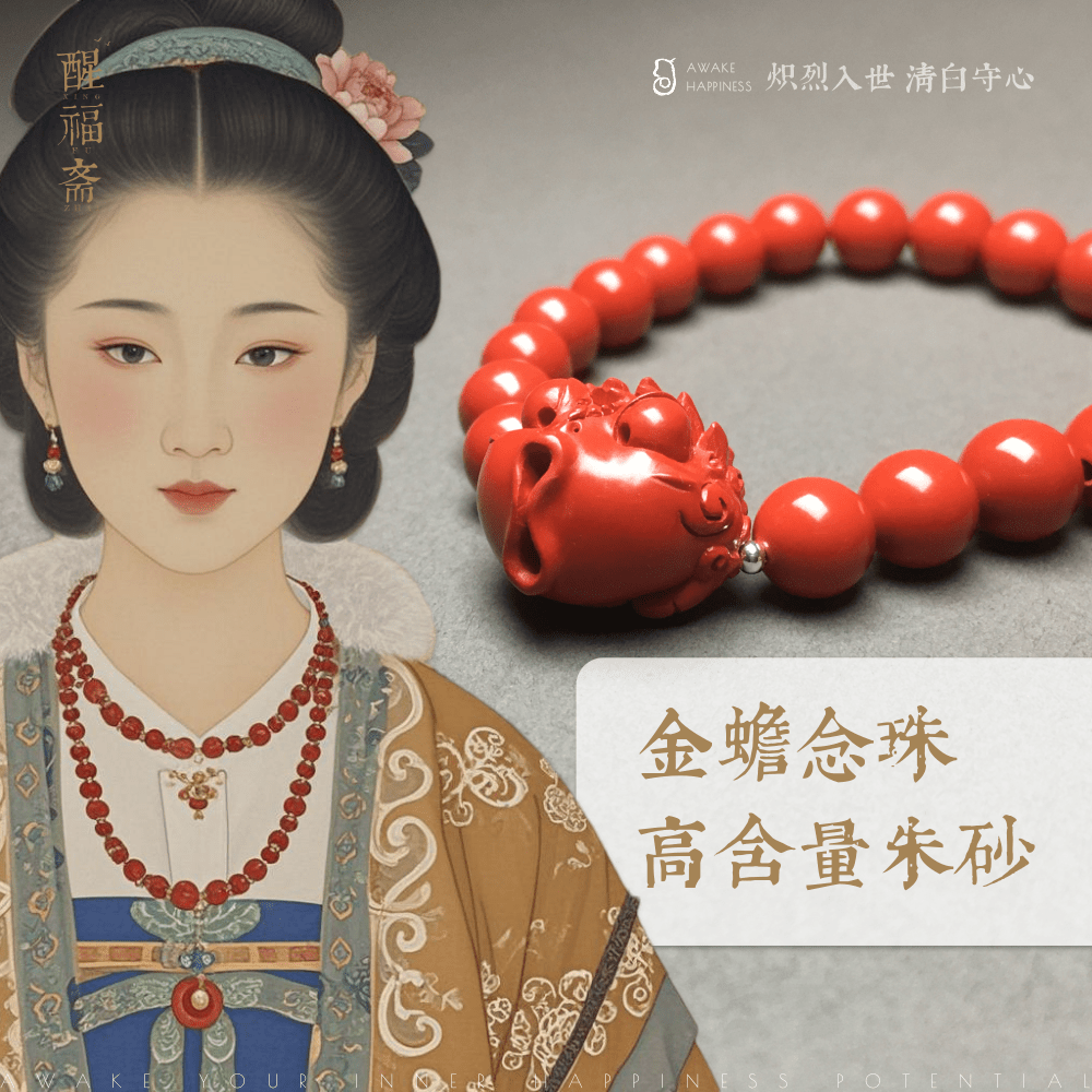 【金蟾念珠】高含量真朱砂手串手链本命年生日礼物平安送礼袋